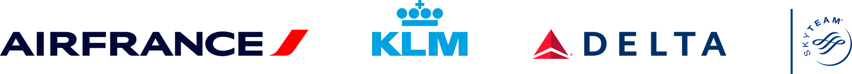 Logos von Air France, KLM und Delta Air Lines nebeneinander als Zeichen der Allianz-Partnerschaft